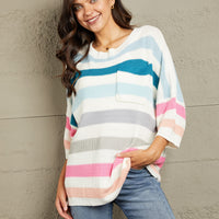 Woven Right Striped Round Neck Sweater with Breast Pocket