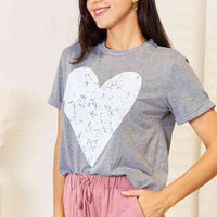 Simply Love Heart Graphic Cuffed Short Sleeve T-Shirt