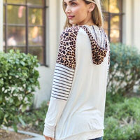 Celeste Design Full Size Leopard Contrast Drawstring Hoodie