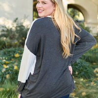 Celeste Design Full Size Contrast Long Sleeve Top