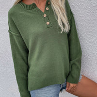 Buttoned Exposed Seam High-Low Sweater