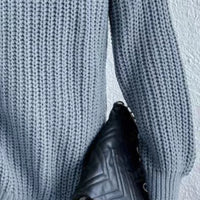 Full Size Turtleneck Rib-Knit Slit Sweater