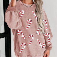 Sequin Candy Cane Round Neck Sweatshirt