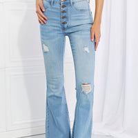 Vibrant MIU Full Size Jess Button Flare Jeans