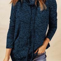 Heathered Drawstring Mock Neck Sweatshirt