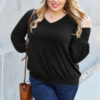 Basic Bae Full Size V-Neck Lantern Sleeve Blouse