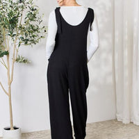 Celeste Full Size Ribbed Tie Shoulder Sleeveless Ankle Overalls