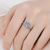 1 Carat Moissanite Rhodium-Plated Halo Ring