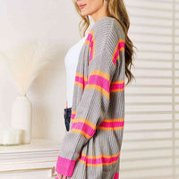 Woven Right Ribbed Long Sleeve Cardigan