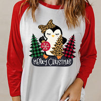 MERRY CHRISTMAS Penguin Round Neck Long Sleeve T-Shirt