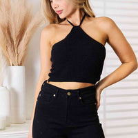 Basic Bae Halter Neck Ribbed Cropped Knit Top