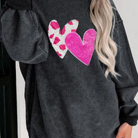 Heart Round Neck Dropped Shoulder Sweatshirt