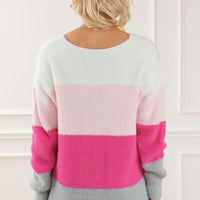 Color Block V-Neck Dropped Shoulder Sweater