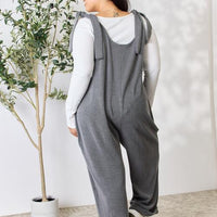 Celeste Full Size Ribbed Tie Shoulder Sleeveless Ankle Overalls