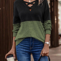 Two-Tone Crisscross Detail Sweatshirt