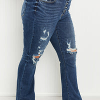 Judy Blue Ophelia Full Size Mid-Rise Destroyed Flare Jeans