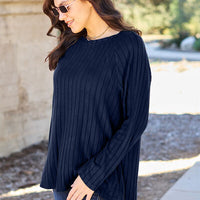 Basic Bae Full Size Ribbed Round Neck Long Sleeve Knit Top