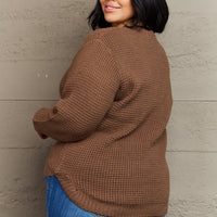 Zenana Breezy Days Plus Size High Low Waffle Knit Sweater