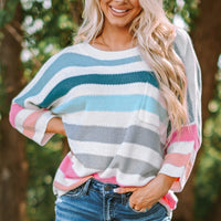 Woven Right Striped Round Neck Sweater with Breast Pocket