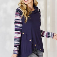 Celeste Full Size Buttoned Striped Long Sleeve Top